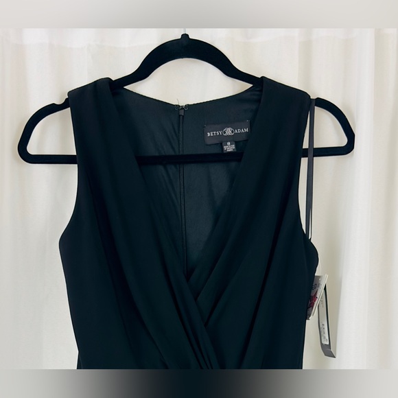 Betsy & Adam Black Formal Full Length V-Neck Ruched Lower Mid Slit Dres… - Picture 6 of 16